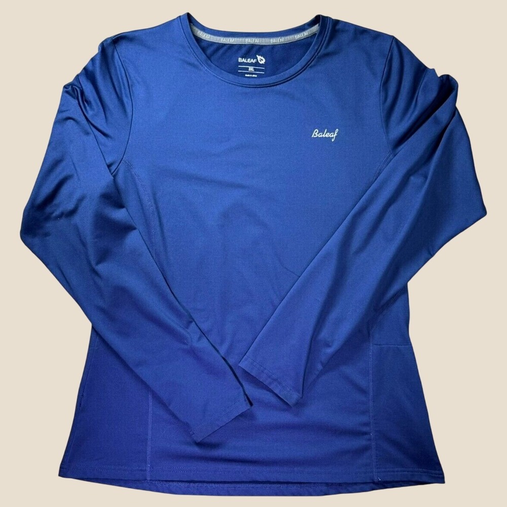Baleaf Shirt Women 2XL Blue Long Sleeve Thumb Holes Running Athletic Gym Top